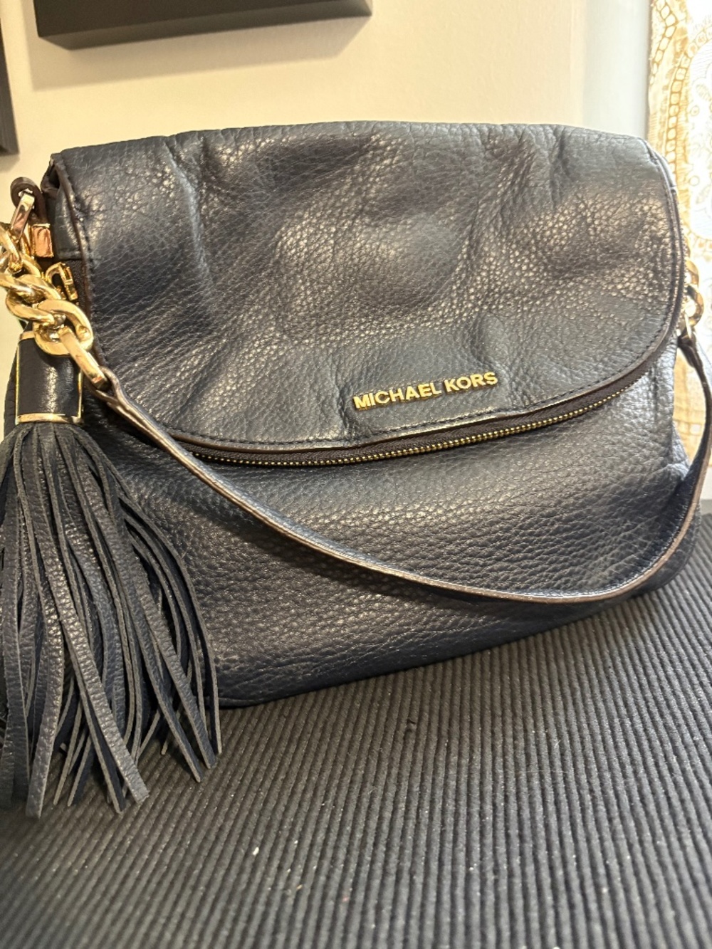 Micheal Kors Navy Blue Bedford Convertible Pebble Leather Bag - 2014